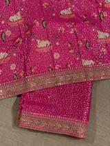 Rose Pink Georgette Sequence saree with sabhyasachi borders and printed blouse SS50514