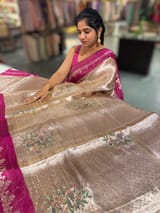 Dark Pink Banarasi Brocade Tissue with embroidery SS50224
