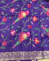 Brinjal Mashru Silk Saree with Paithani inspired embroidered blouse SS50574