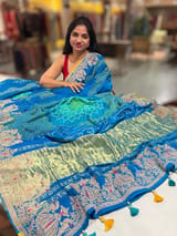 Copper Sulphate Blue Designer Rai Bandhej Saree With Embroidered Border SS50485