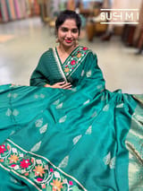 Emerald Green mysore silk with embroidered border S62F113