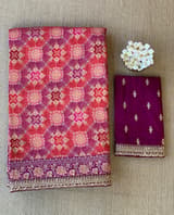 orangish Red & Wine Banarasi bandhini georgette