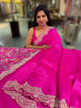 Fushcia Pink Pure Organza Handwork Saree with heavy Designer Blouse
