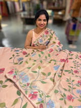 Peach Pink Tissue georgette saree with allover jamdani inspired embroidery