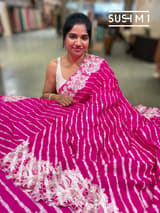 Fuschia Pink habutai Satin Silk lehariya Saree S62F065