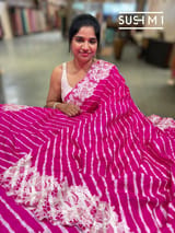 Fuschia Pink habutai Satin Silk lehariya Saree S62F065