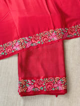 Chilli Red Mysore Silk Saree with petitepoint embroidery S62108