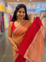 Red Crush Tissue Saree with Bandhini & Sabhya borders SS50399