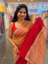 Red Crush Tissue Saree with Bandhini & Sabhya borders SS50399