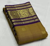 Mustard olive & Brinjal Combo Kanchipuram Vintage checks Saree SS50158