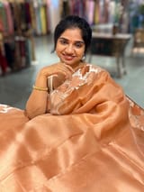 Peach Organza Saree with Stunning Leaf Embroidered Border SS50316