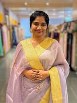Lilac Pure Organza Saree with banarasi pitawork border and bird applique motifs allover the saree SS50303