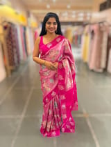 Fushcia Pink  Premium Handloom Designer Tissue saree with exquisite embroidery