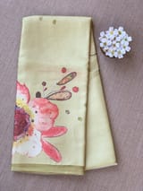 Pastel yellow Designer Organza statement floral printed saree
