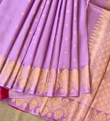 Lilac Pink Poona Silk Saree with heavy weaving open Mashru border