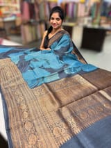 Elephant Grey Printed Banarasi Tussar Saree SS50452