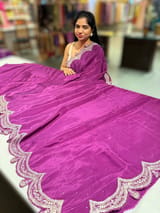 Wine crepe silk saree with scalloped pita border SS50535