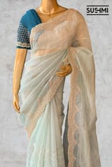 Mint Pure Organza Saree with heavy Handwork