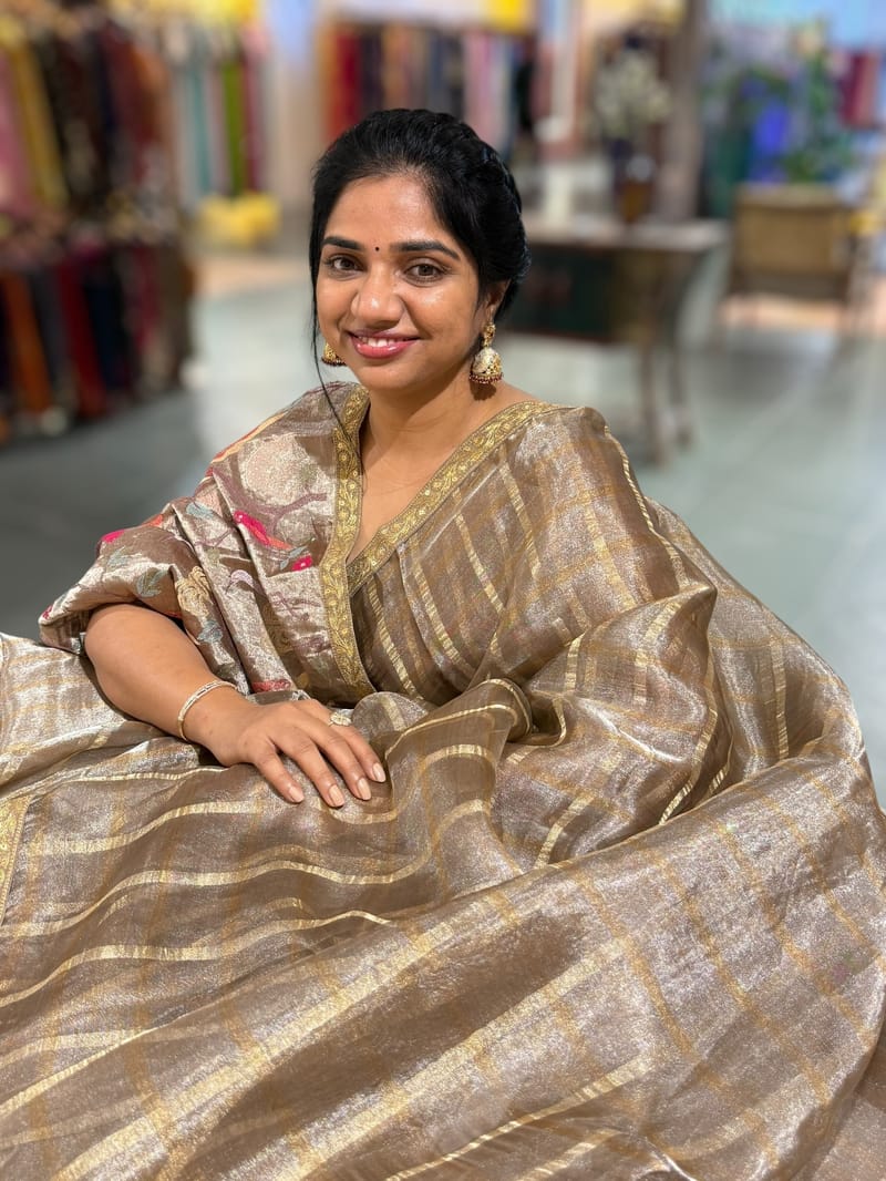 Antique Brown Banarasi Tissue checks Saree with Sabyasachi Borders SS50439