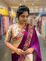 Pure Satin Ombre Dyed Saree with Petite Point Embroidered Border and blouse.