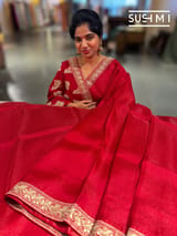 Chilli Red Organza Saree with sabhyasachi borders S62119