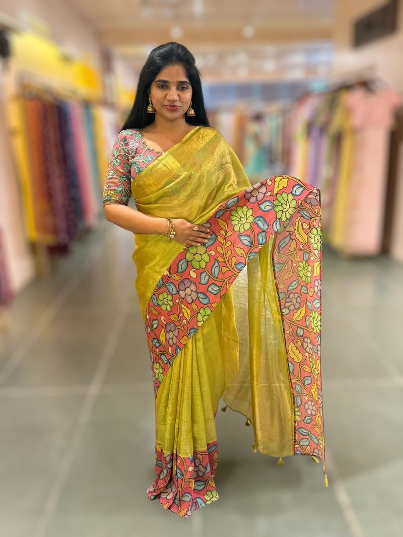Apple Green Handloom Tissue & Pen kalamkari fusion Saree SS50407