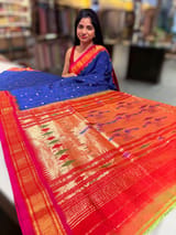 Blue Pure handloom Bandhini paithani saree SS50376