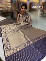 Midnight Blue Banarasi Brocade Katan silk Saree : D62126