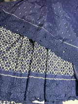 Midnight Blue Cambodian–inspired Ikkat Silk Saree with cutwork Rose Border SS50346