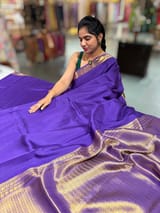 Brinjal vintage Kanchipuram silk saree with pen kalamkari blouse SS50179