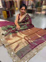 Green & Wine Dual tone Pure handloom Banarasi Tissue saree SS50430