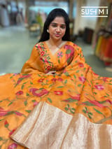 Orange  Pure Organza Saree with pythani embroidery : S62F160