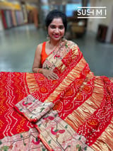 Orange bandhej saree with embroidery : S62F204