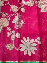 Dark Pink Designer Organza with Tissue applique work