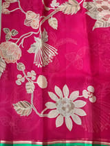 Dark Pink Designer Organza with Tissue applique work