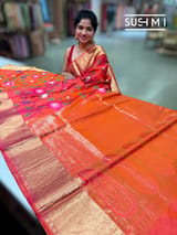 Pinkish Orange Kanchi Soft Silk Saree with embroidery : S62F175