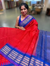 Chilli Red vintage Checks Gadwal Silk Saree : S62F208