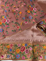Dusty Pink Tissue Stripes Saree with petite point Embroidered tissue border and blouse . SS50423