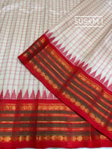 Ivory vintage Checks Gadwal Silk Saree : S62F207