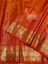 Vibrant Orange Vaira Oosi stripes Vintage kanjeevaram Saree