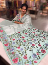 Mint kora tissue saree with pythani inspired embroidery