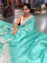 Sea Organza heavy handwork saree with ready to wear blouse