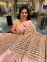 Peach Pink Banarasi Tissue saree with swan embroidery SS50403