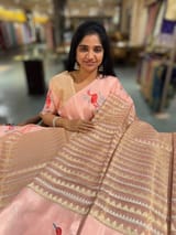 Peach Pink Banarasi Tissue saree with swan embroidery SS50403