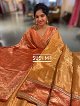 Rust Orange Fusion Banarasi Tissue Saree : S62108