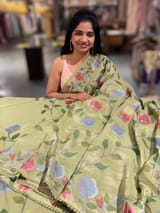 Light Sage Green Tissue georgette saree with embroidery