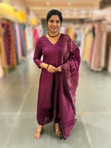 Wine Banarasi Handloom Chiniya Silk 3-pc Suit Set SS50590