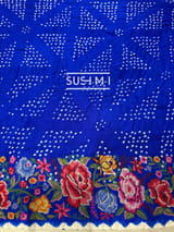 Electric Blue Pure Gajji Silk Rai bandhej Saree with petite point embroidery