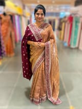 Maroon Tissue checks Saree with sabhyasachi borders SS50394