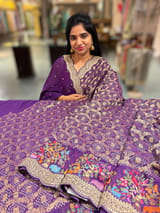 Brinjal Bandhini Georgette Saree with sabya style scallop border SS5050